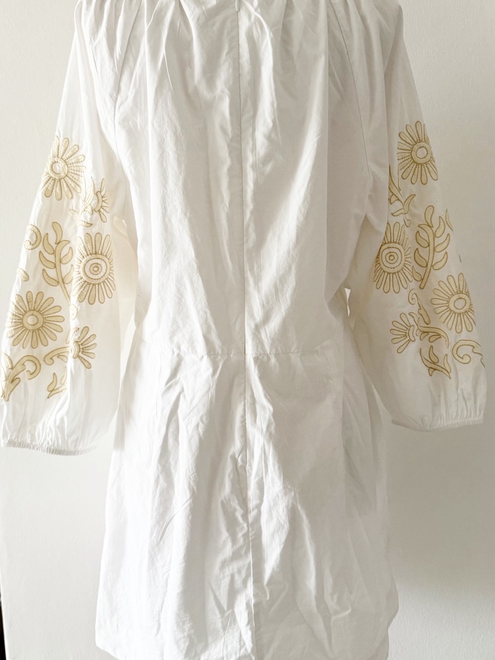 LOFT Floral Embroidered White Cotton Poplin Shirred Mini Dress Size 14 - Picture 5 of 8